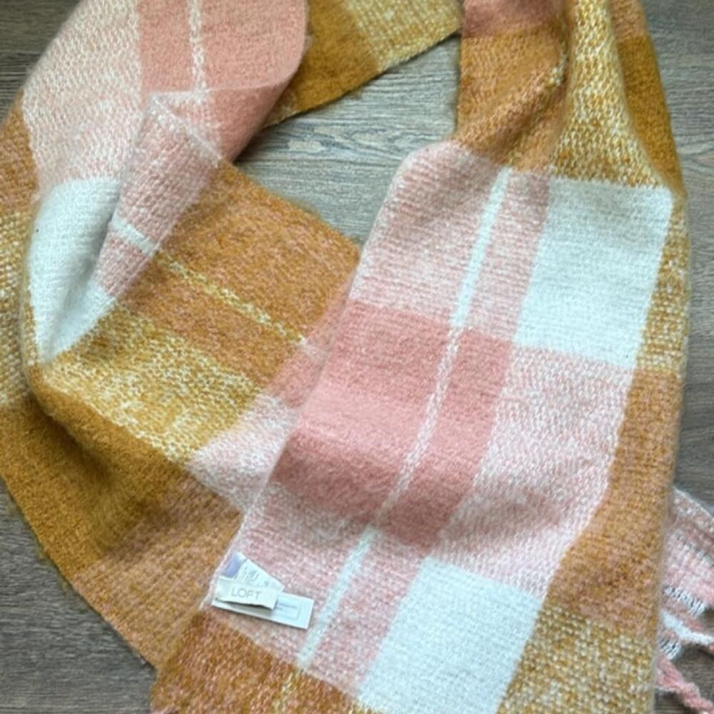 LOFT Plaid Scarf in Pink and Mustard